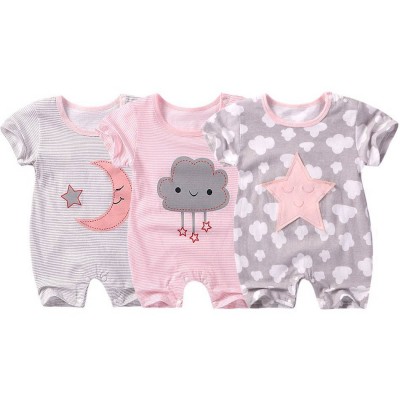 Cute Cartoon Printed Short Sleeve Baby Clothes Soft Organic Baby Summer Clothing Romper